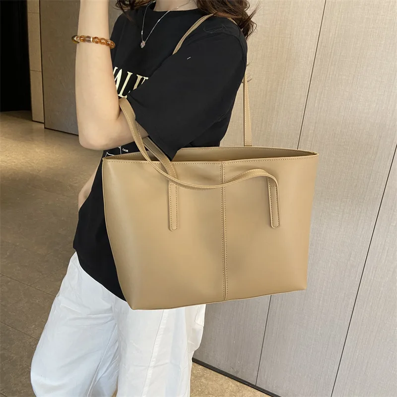 Capacity Simple Casual Soft Leather Handbag
