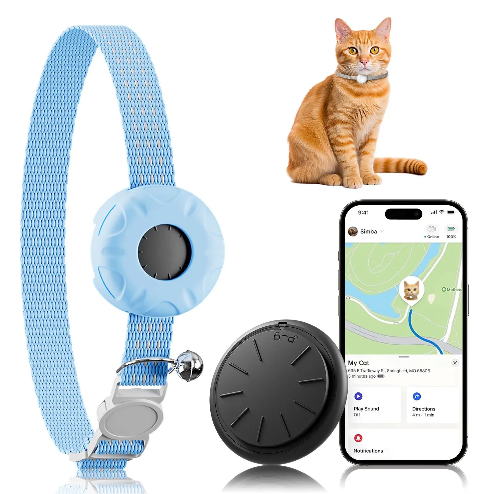 GPS Tracker, Waterproof Pet Tracker for Cats, Cat GPS Tracker Collar with Safety Elastic Buckle (Only iOS) - Image 11
