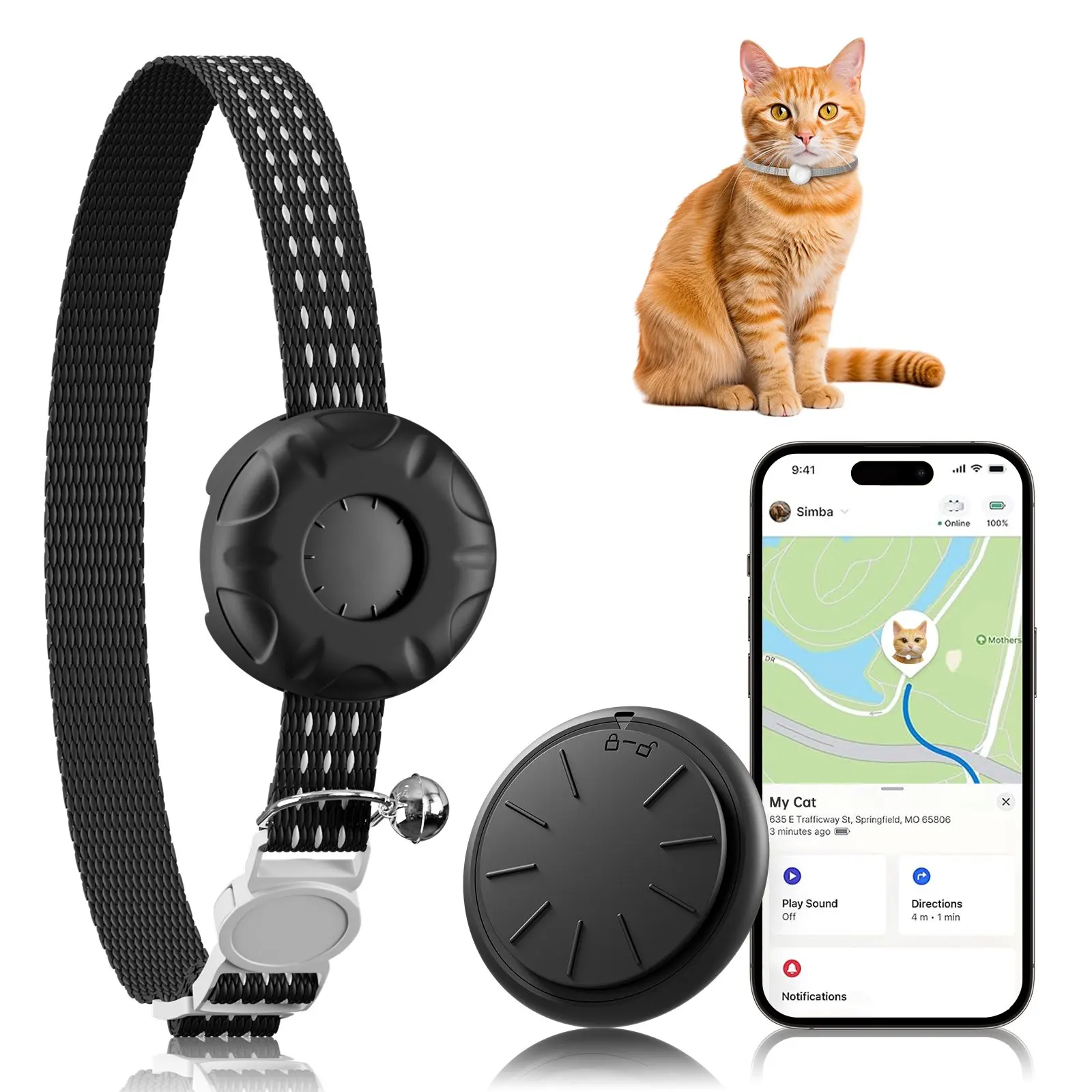 GPS Tracker, Waterproof Pet Tracker for Cats, Cat GPS Tracker Collar with Safety Elastic Buckle (Only iOS) - Image 8