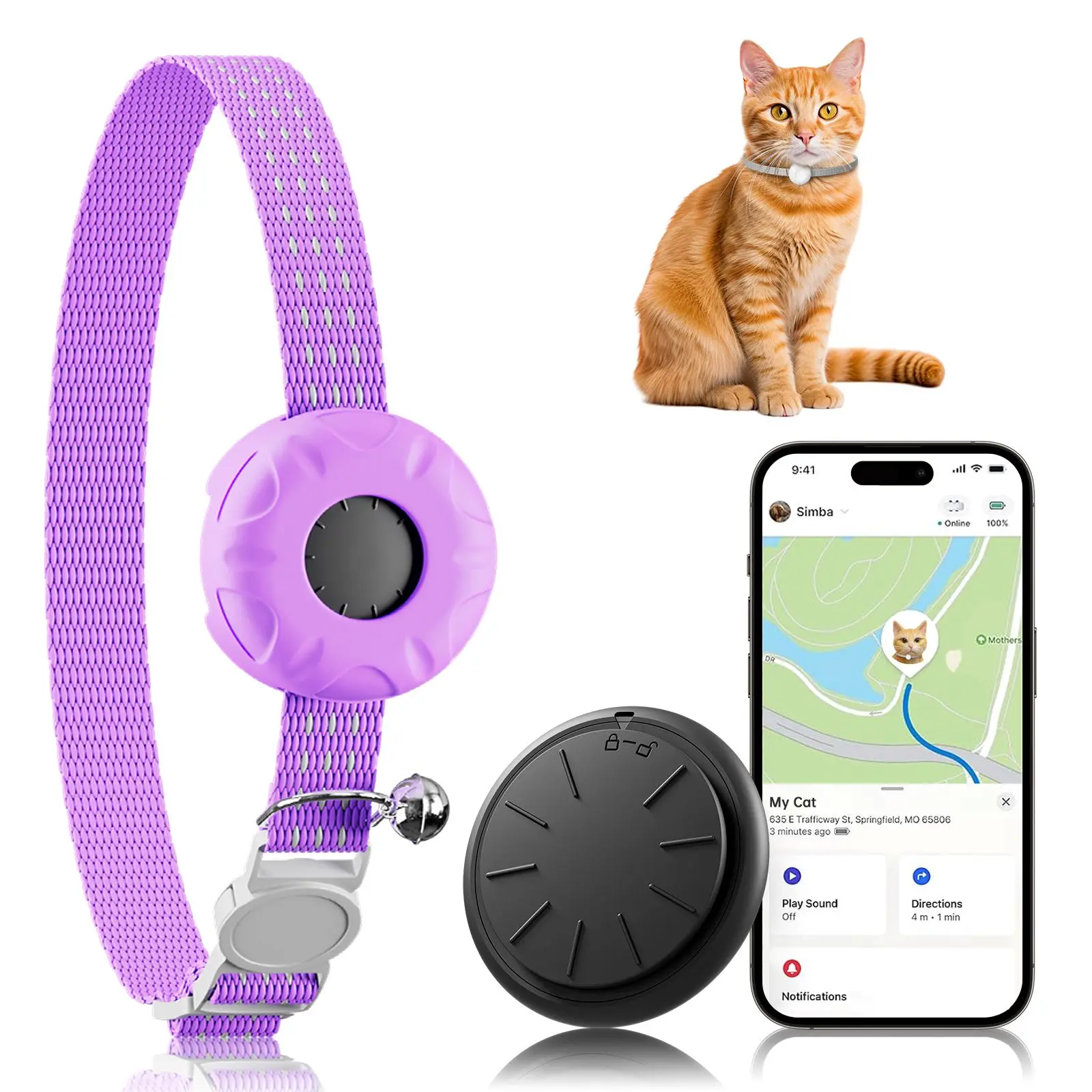 GPS Tracker, Waterproof Pet Tracker for Cats, Cat GPS Tracker Collar with Safety Elastic Buckle (Only iOS) - Image 9