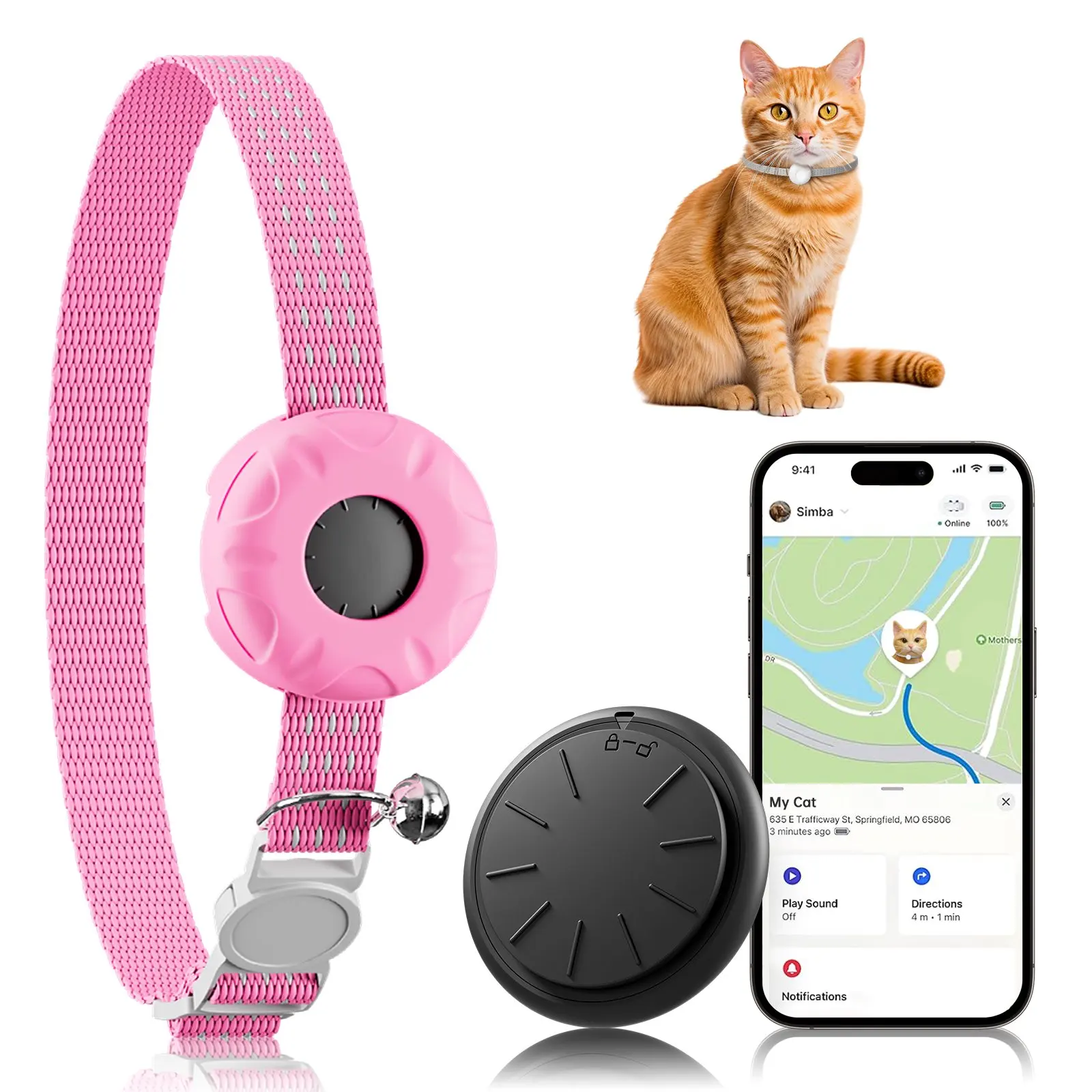 GPS Tracker, Waterproof Pet Tracker for Cats, Cat GPS Tracker Collar with Safety Elastic Buckle (Only iOS) - Image 10