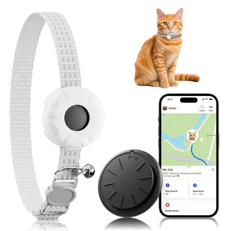 GPS Tracker, Waterproof Pet Tracker for Cats, Cat GPS Tracker Collar with Safety Elastic Buckle (Only iOS)