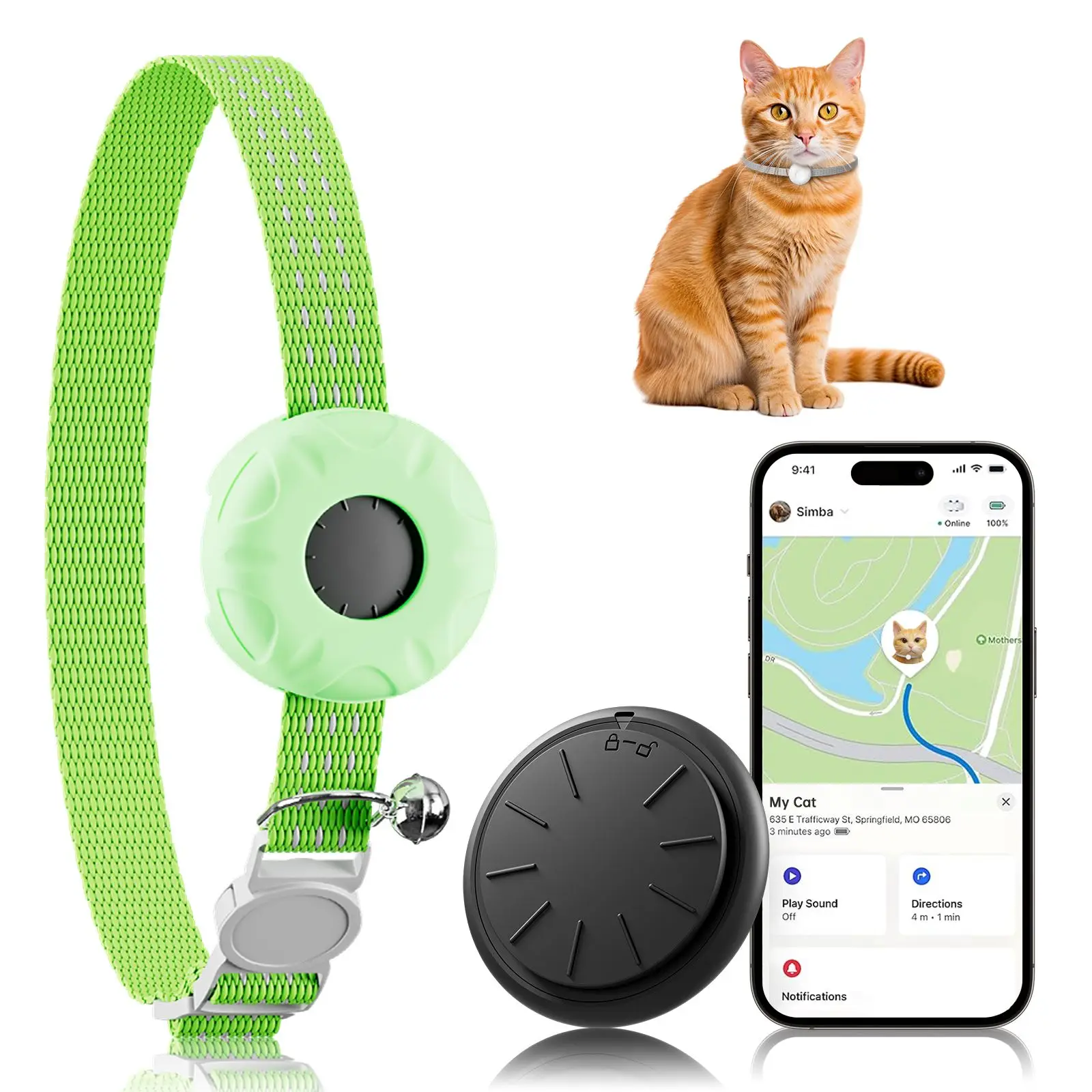 GPS Tracker, Waterproof Pet Tracker for Cats, Cat GPS Tracker Collar with Safety Elastic Buckle (Only iOS) - Image 7