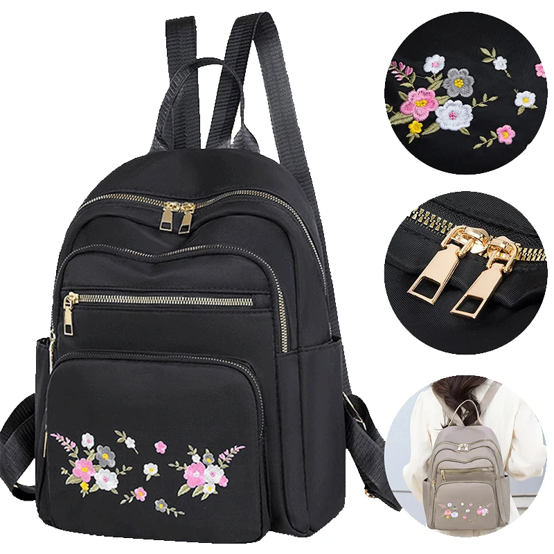 Women's Fashion Oxford Cloth Double Shoulder Bag with Embroidery and Adjustable Crossbody Strap