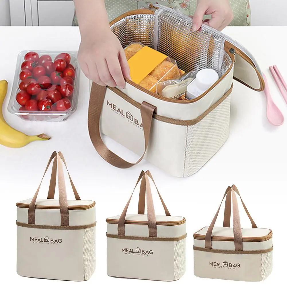 Large Capacity Tote Bento Insulated Lunch Bag Picnic Food Box Storage Ice Cooler Thermal Bag Portable Handheld Insulation Bags