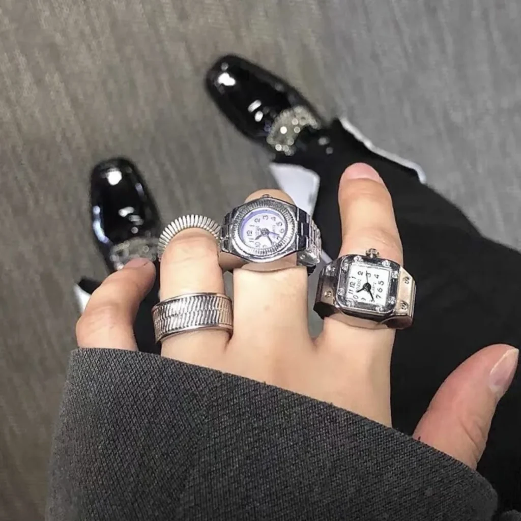 Stainless Steel Watch Ring for Men Women Retro Style Mini Clock Battery Hip Hop Rings Couple Friends Gift Fashion Punk Jewelry