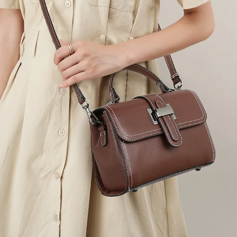 Casual Women Bags Genuine Leather Messenger Bag Cow Leather All-match Single Shoulder Hand-held Square Handbag High Quality